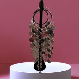 Groovy Big Hoop and Long Dangle Disc Earrings - NWOT